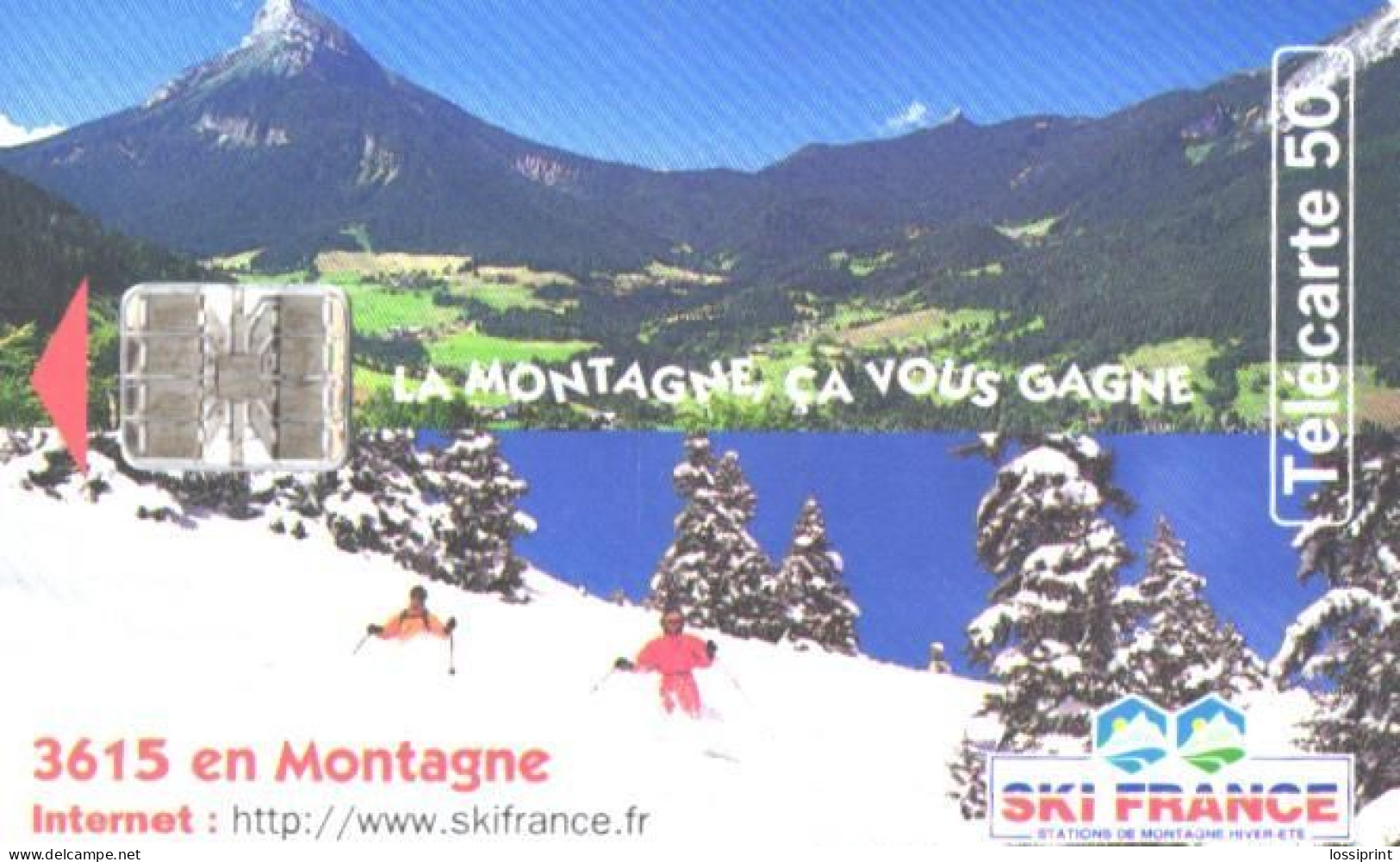 France:Used Phonecard, France Telecom, 50 Units, Mountains, Skiers - Mountains