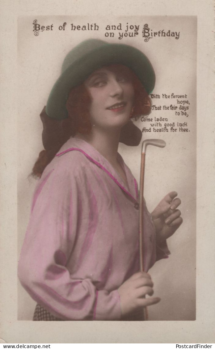 Lady Golfer Antique Real Photo Golfing Greetings Glamour Postcard - Souvenir De...
