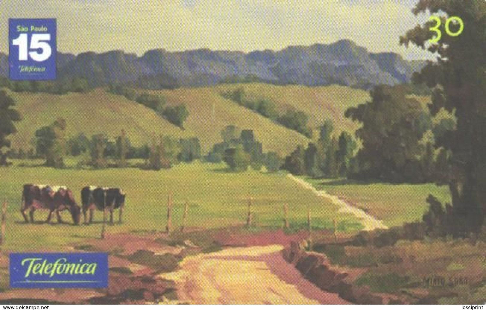 Brazil:Brasil:Used Phonecard, Telefonica, 30 Units, Painting, Cows, 2002 - Pittura