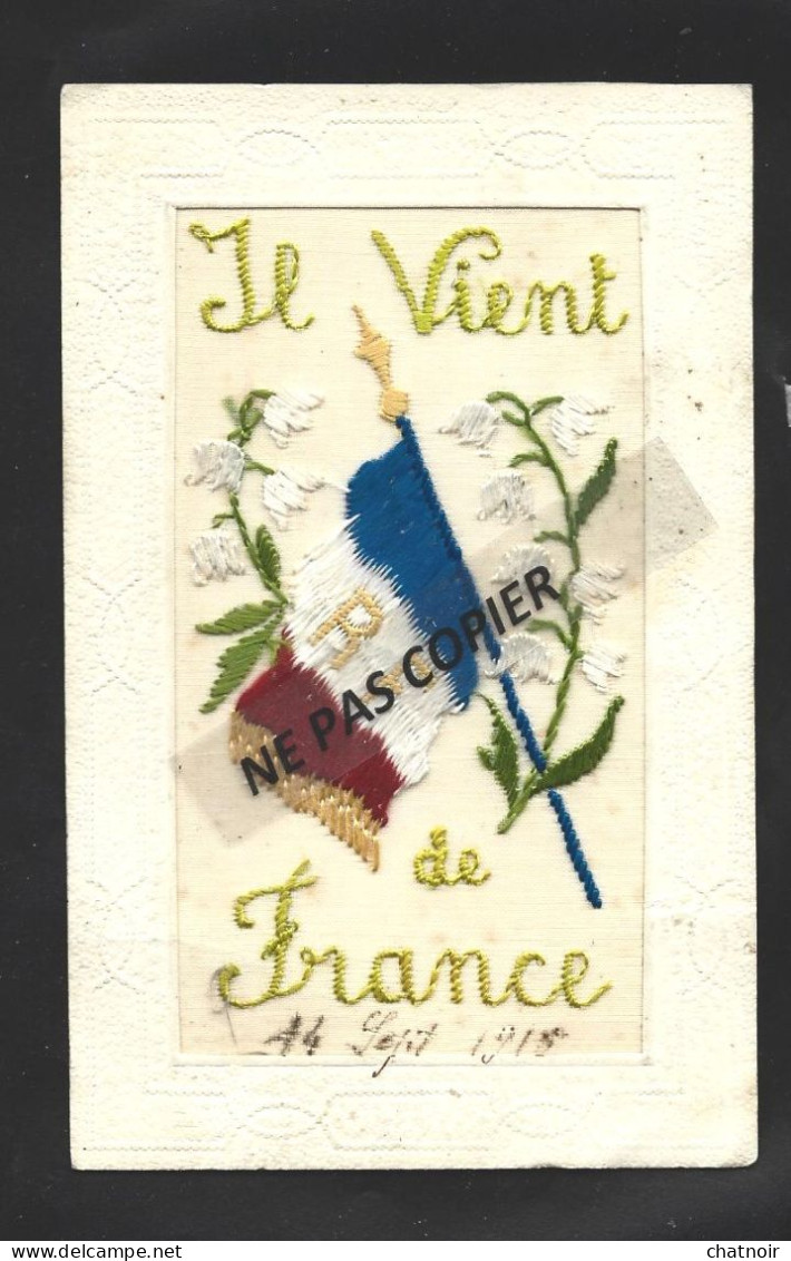 Il Vient De France  Cp Brodée   Drapeau  Muguet - Guerre 1914-18