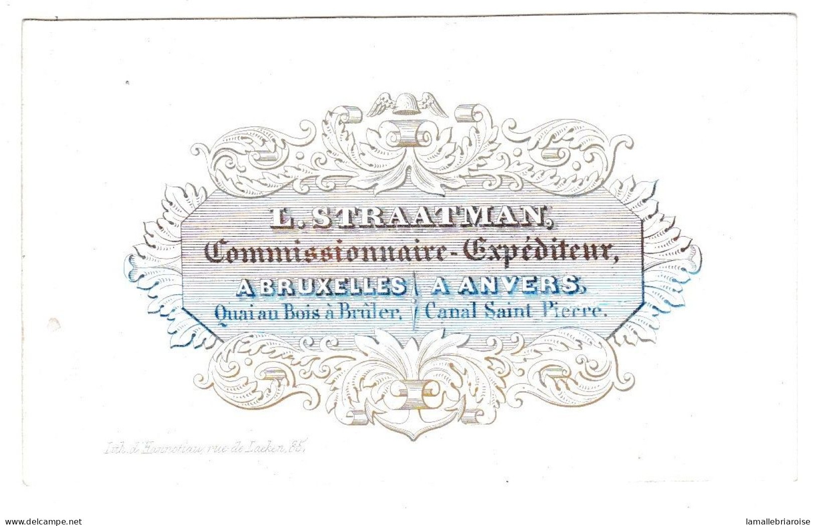 Belgique "Carte Porcelaine" Porseleinkaart, L. Straatman, Comissionnaire Expéditeur, Bruxelles Anvers, Dim:98 X 59mm - Cartes Porcelaine