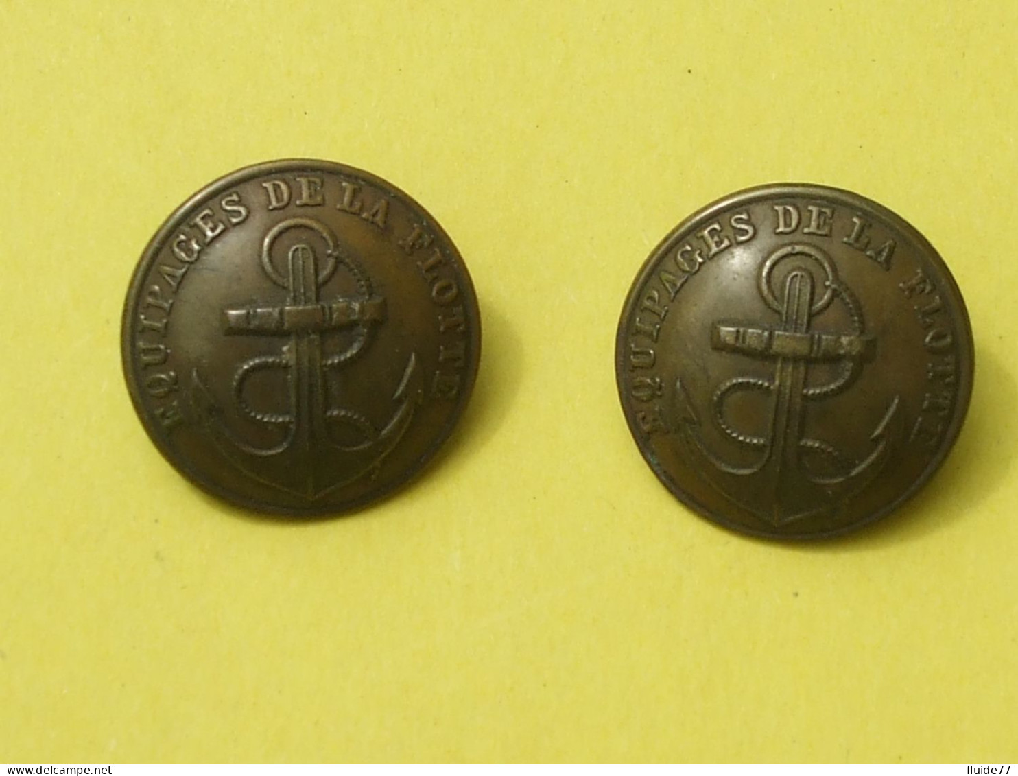 @ 2 Boutons EQUIPAGES DE LA FLOTTE. Marine Française, 1856 Jusqu'a 1914.23mms. TW&W @ - Buttons