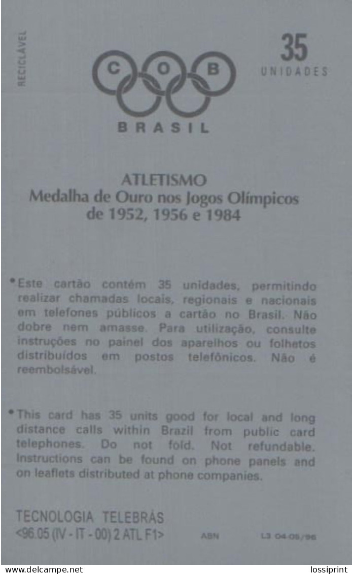 Brasil:Brazil:Used Phonecard, Telebras, 35 Units, Olympic Games, Runner - Jeux Olympiques