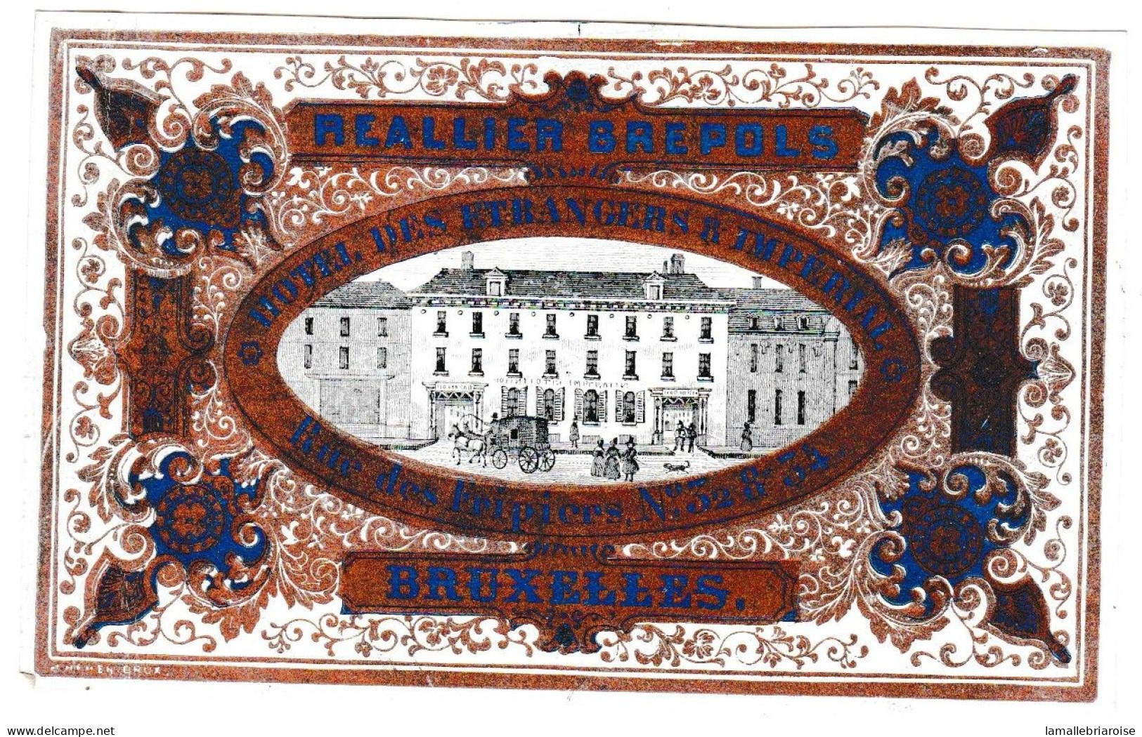 Belgique Etiquette, Reallier Brepols, Hotel Des Etrangers & Imperial, Bruxelles, Dim:103 X 64mm - Cartoline Porcellana
