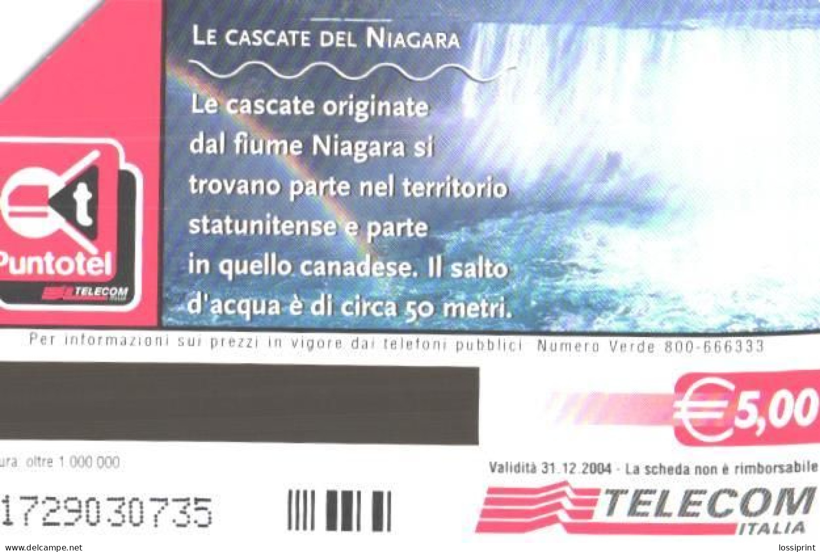 Italy:Used Phonecard, Telecom Italia, 5 €, Waterfall - Paysages