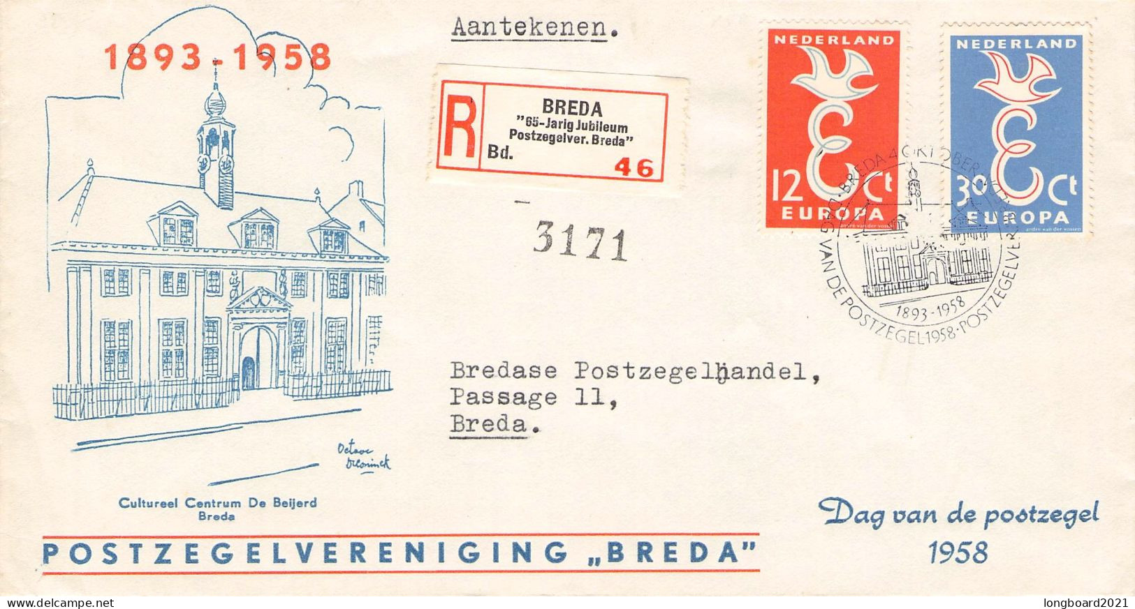 NETHERLANDS - RECO 1958 POSTZEGELVERENIGING BREDA / 2118 - FDC