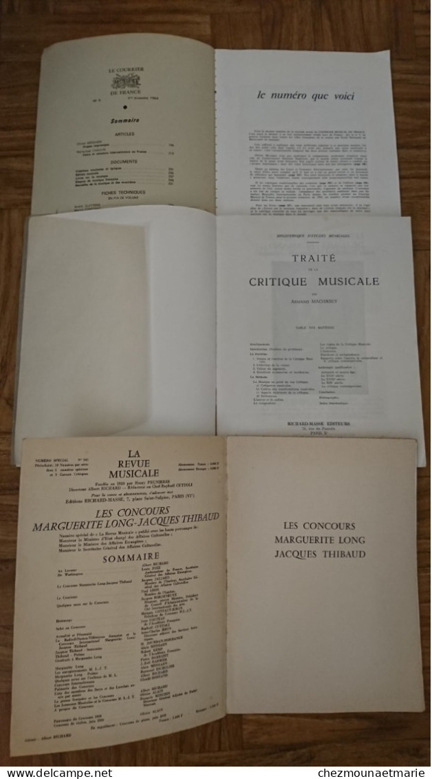 MUSIQUE COURRIER MUSICAL REVUE MUSICALE POLYPHONIE THEATRE CONCOURS THIBAUD ET LONG LOT DE 3 LIVRES - Musique