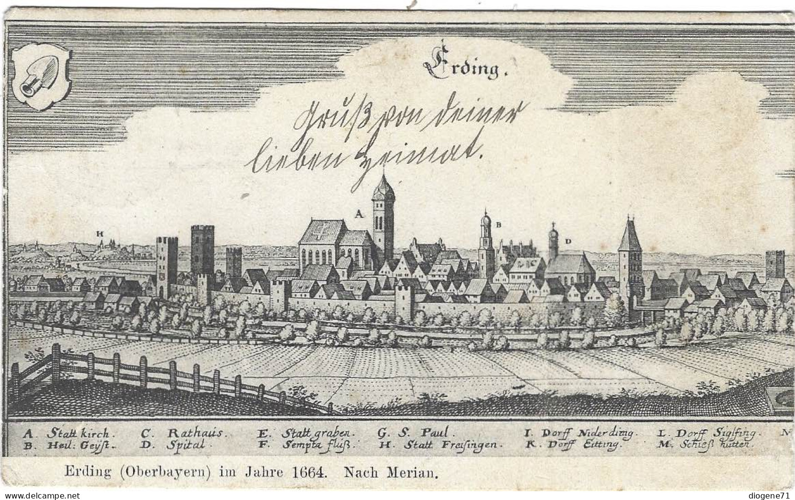 Erding Oberbayern Im Jahre 1664 Nach Merian 1912 - Erding