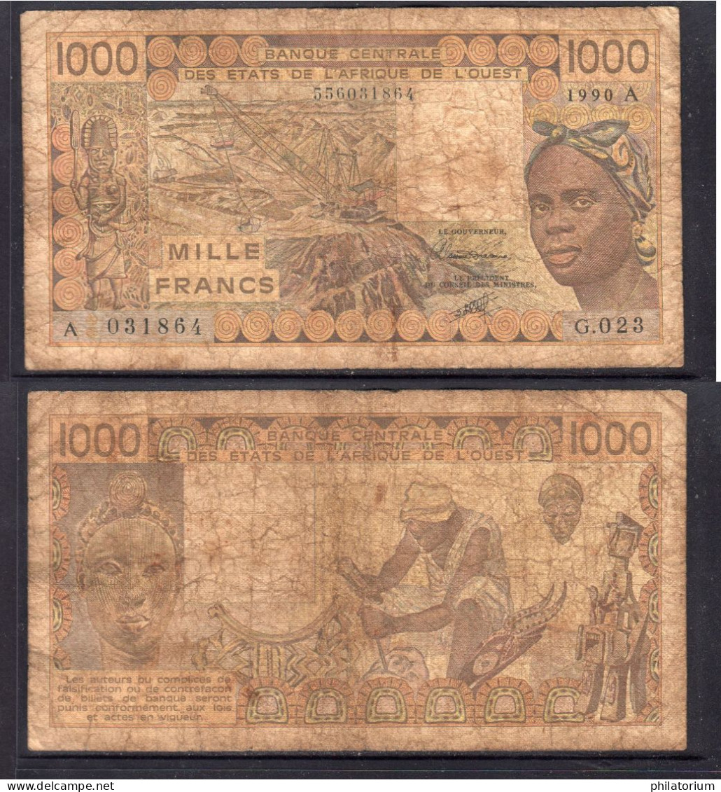 1000 Francs CFA, 1990 A, Côte D'Ivoire, G.023, A 031864, Oberthur, P#_07, Banque Centrale États De L'Afrique De L'Ouest - États D'Afrique De L'Ouest