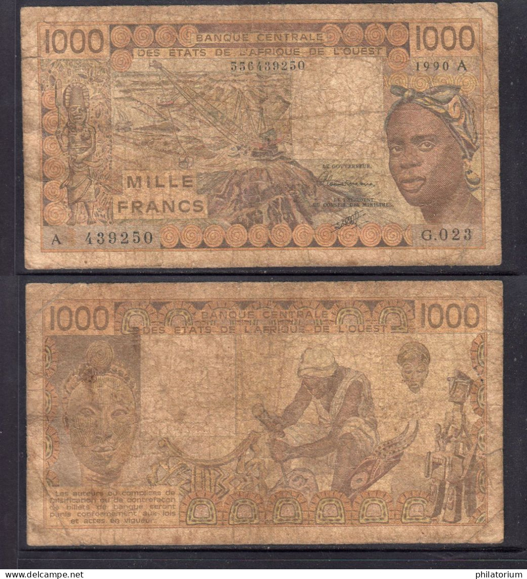 1000 Francs CFA, 1990 A, Côte D'Ivoire, G.023, A 439250, Oberthur, P#_07, Banque Centrale États De L'Afrique De L'Ouest - États D'Afrique De L'Ouest