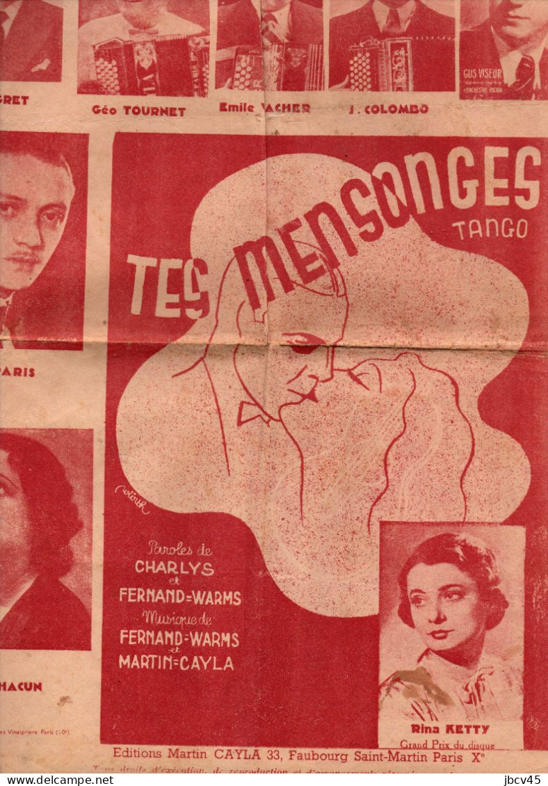 Partition TES MENSONGES  Tango - Cancionero