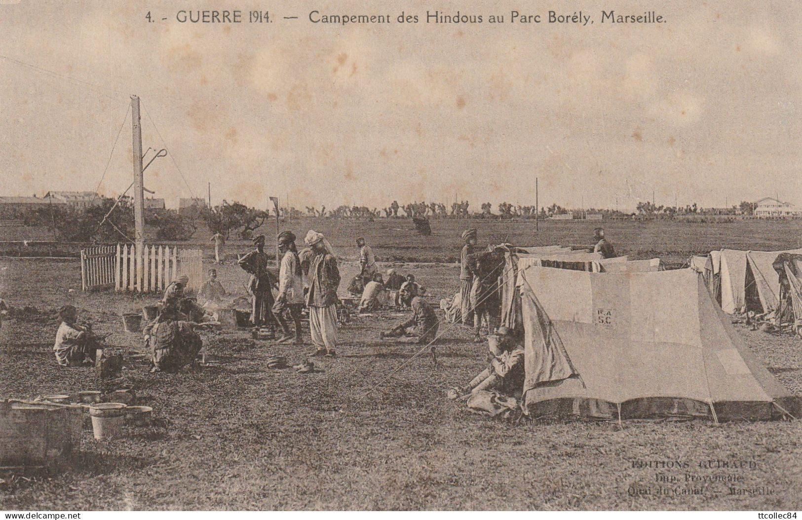 CPA-13-MARSEILLE-Guerre 1914-Campement Des Hindous Au Parc Borély - Parks