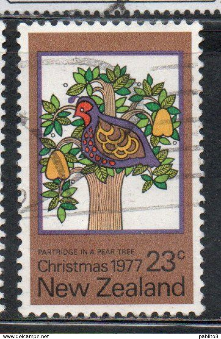 NEW ZEALAND NUOVA ZELANDA 1977 PARTRIDGE IN A PEAR THREE CHRISTMAS NATALE NOEL WEIHNACHTEN NAVIDAD 23c USED USATO OBLIT - Used Stamps
