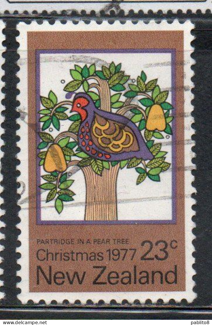 NEW ZEALAND NUOVA ZELANDA 1977 PARTRIDGE IN A PEAR THREE CHRISTMAS NATALE NOEL WEIHNACHTEN NAVIDAD 23c USED USATO OBLIT - Oblitérés