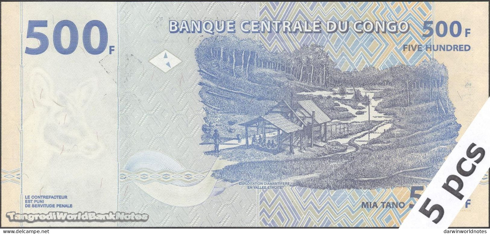 DWN - CONGO DEMOCRATIC REPUBLIC P.96Ba - 500 Francs 2002 UNC - Various Prefixes DEALERS LOT X 5 - Demokratische Republik Kongo & Zaire