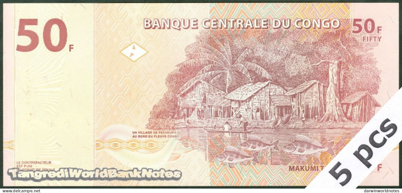 DWN - CONGO DEMOCRATIC REPUBLIC P.97a - 50 Francs 2007 UNC - Various Prefixes DEALERS LOT X 5 - Democratic Republic Of The Congo & Zaire