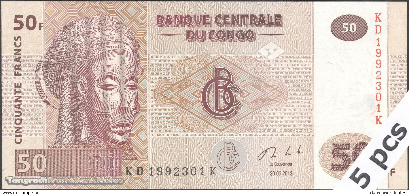DWN - CONGO DEMOCRATIC REPUBLIC P.97Aa - 50 Francs 2013 UNC - Various Prefixes DEALERS LOT X 5 - République Démocratique Du Congo & Zaïre