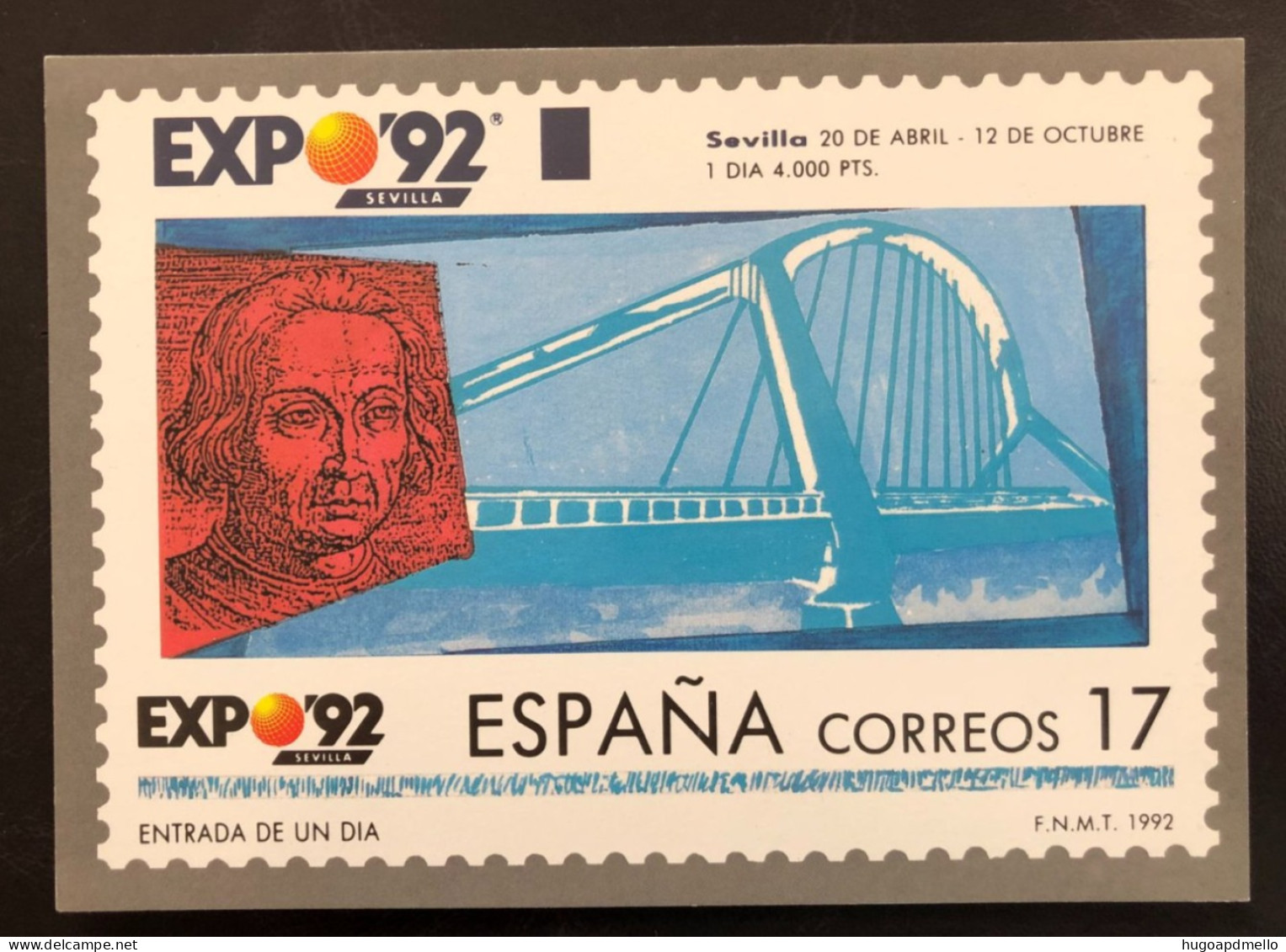 SPAIN, Uncirculated Card, « EXPO 92 Sevilla », « Entrada De Un Dia », « One Day Ticket », 1992 - Tarjetas Máxima