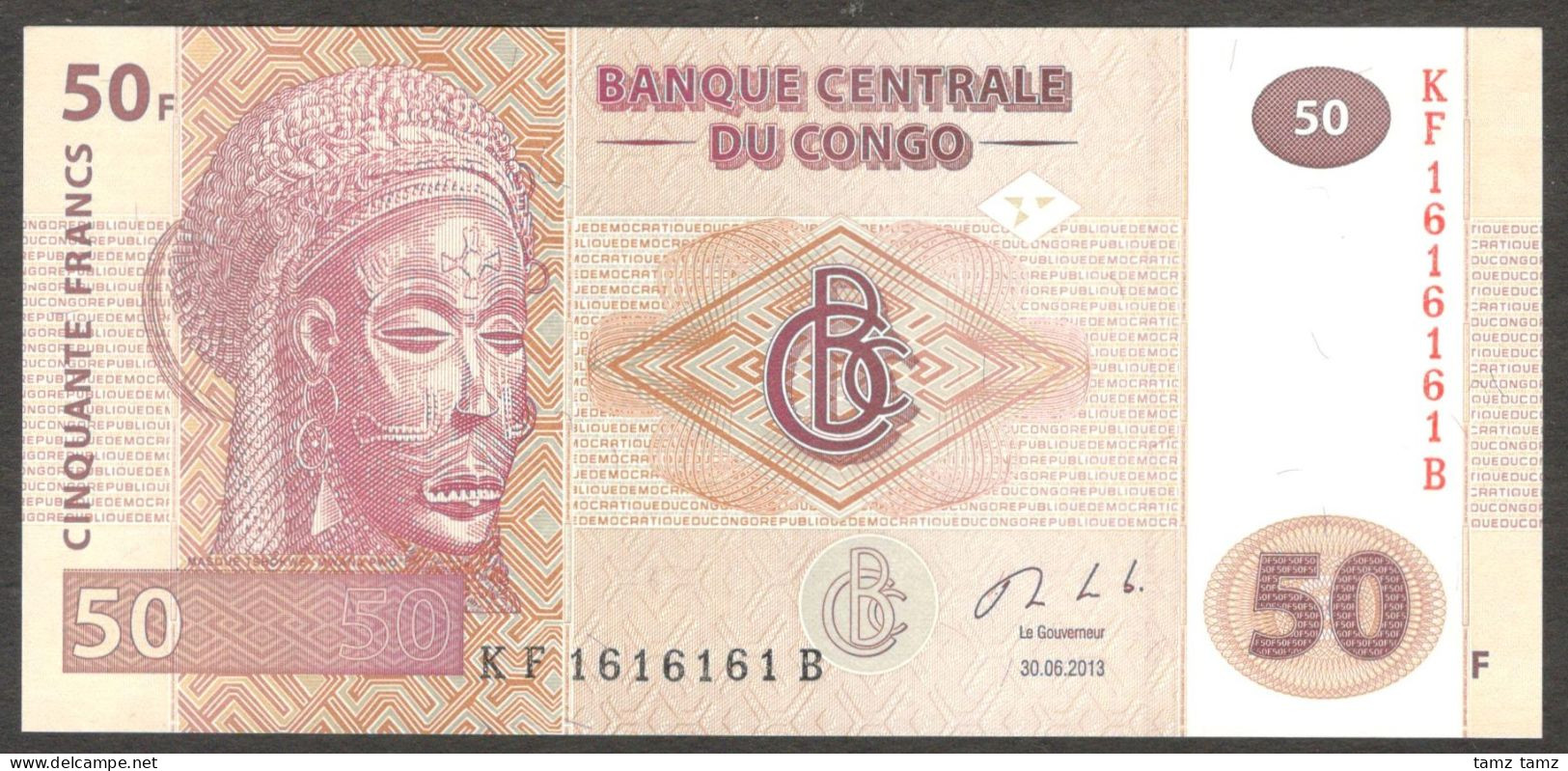 Congo 50 Francs 2013 UNC Radar S/N KF 1616161 B - Republik Kongo (Kongo-Brazzaville)