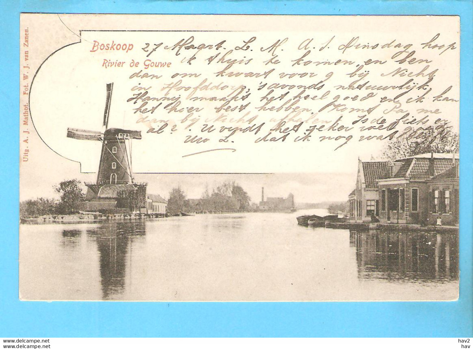 Boskoop Rivier De Gouwe Met Molen 1902 C121 - Boskoop