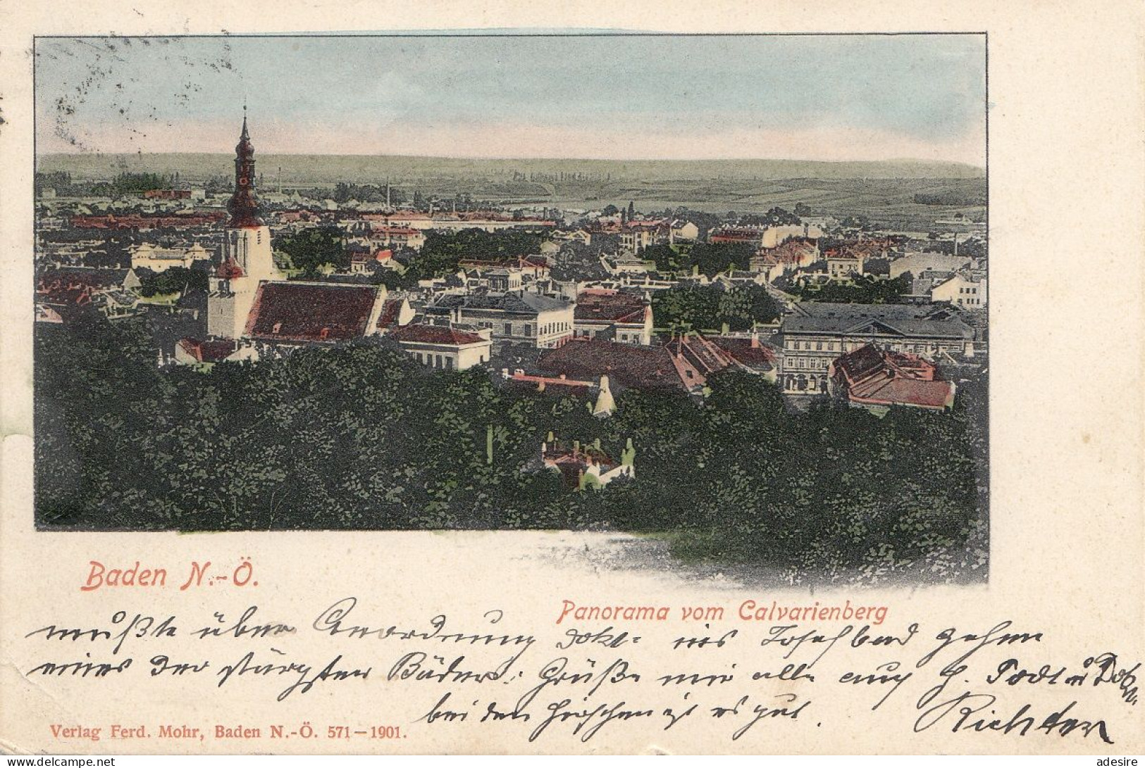 1901 BADEN Bei Wien (NÖ) - Panorama V.Calvarienberg, Gel.1901 - Baden Bei Wien