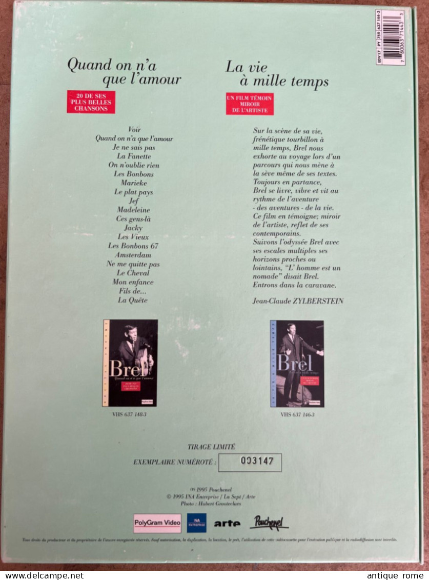 RARE Coffret Numéroté BREL_ La Vie à Mille Temps_ 1 Livret + 2 VHS En Bon Etat - Conciertos Y Música