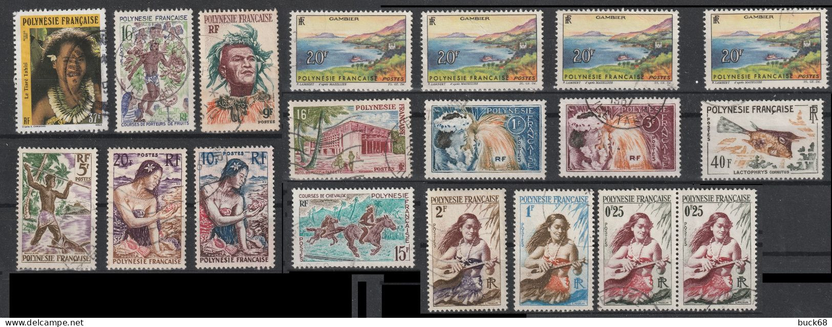 POLYNESIE Lot De 19 Timbres-poste (o)) Entre 1958 Et 1964 Et 1990 (CV 63 €) à 10% De La Cote - Oblitérés