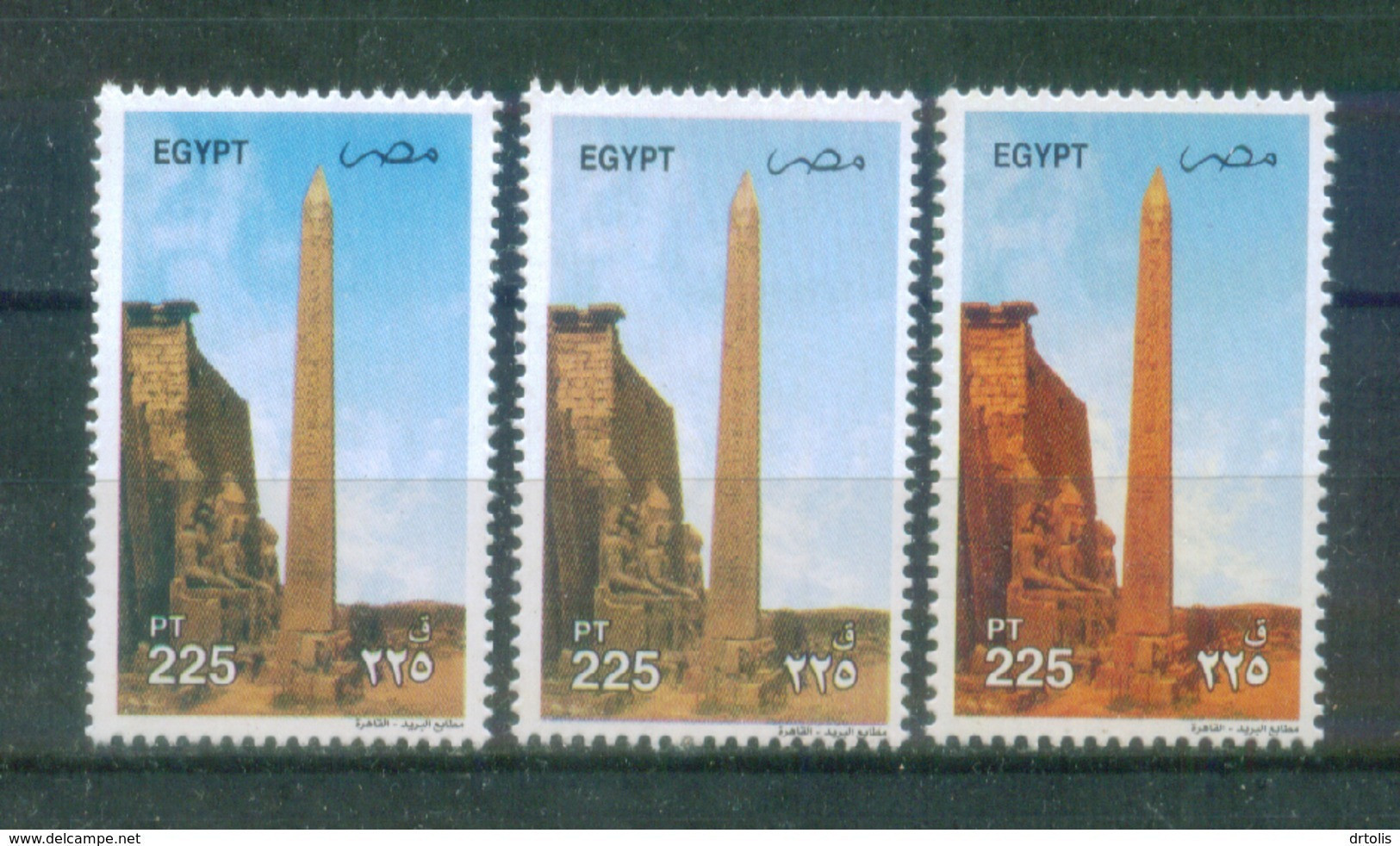 EGYPT / 2002 / RAMESES II OBELISK ; LUXOR / 3 DIFFERENT ISSUES / EGYPTOLOGY / ARCHEOLOGY / EGYPT ANTIQUITY / MNH - Unused Stamps