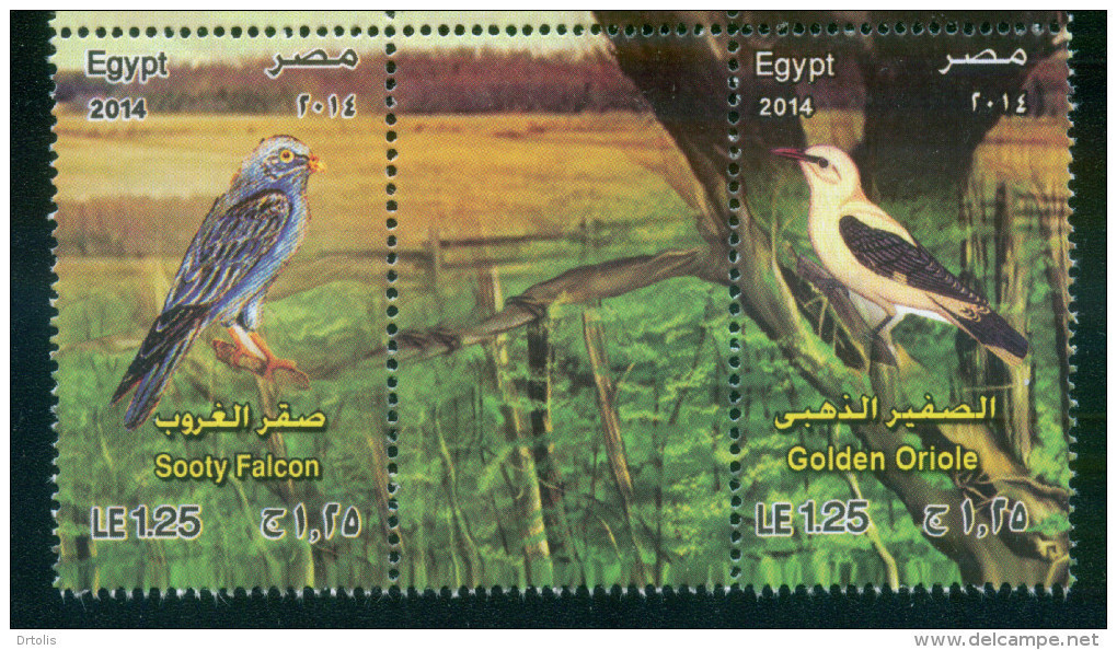EGYPT / 2014 / BIRDS / PALM-DOVE / HOOPOE / ROLLER / BEE-EATER / SOOTY FALCON / GOLDEN ORIOLE / MNH / VF - Aigles & Rapaces Diurnes