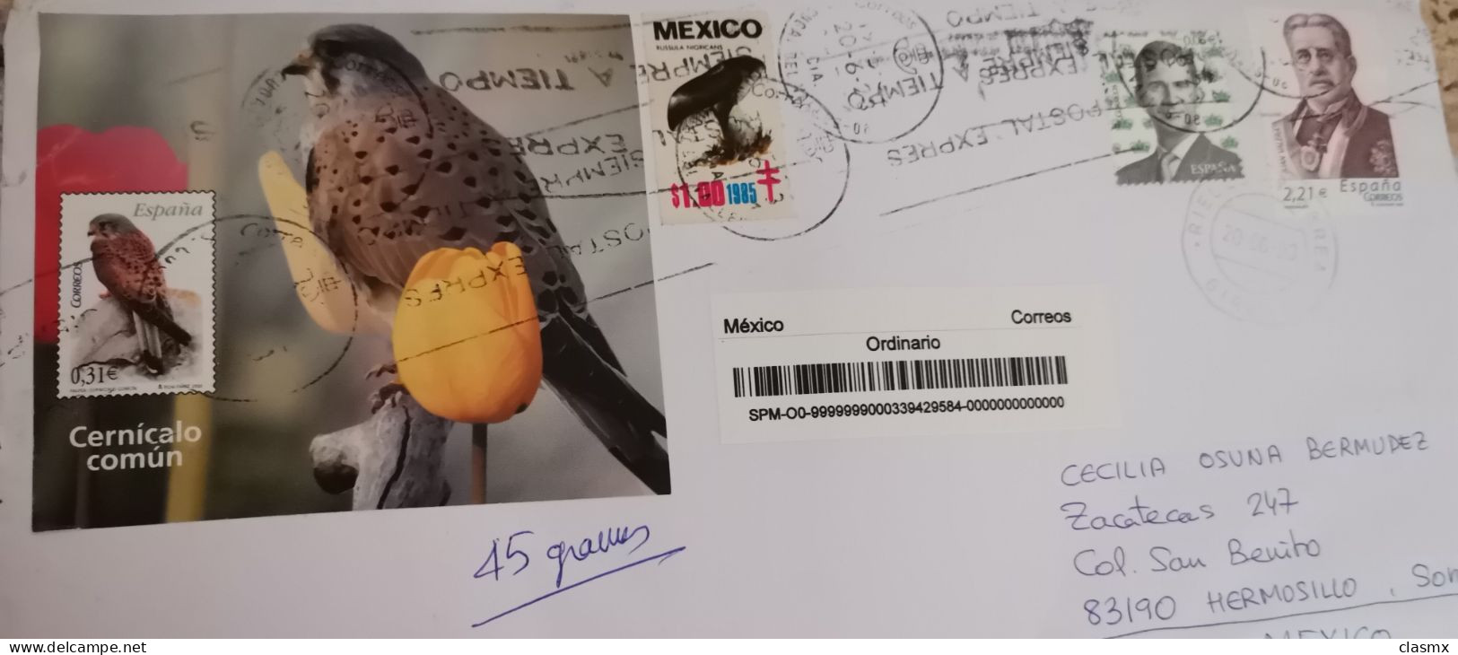 España Carta Con Matasello Postal Exprés Siempre A Tiempo Aves Cernicalo Común Birds - Cartas & Documentos