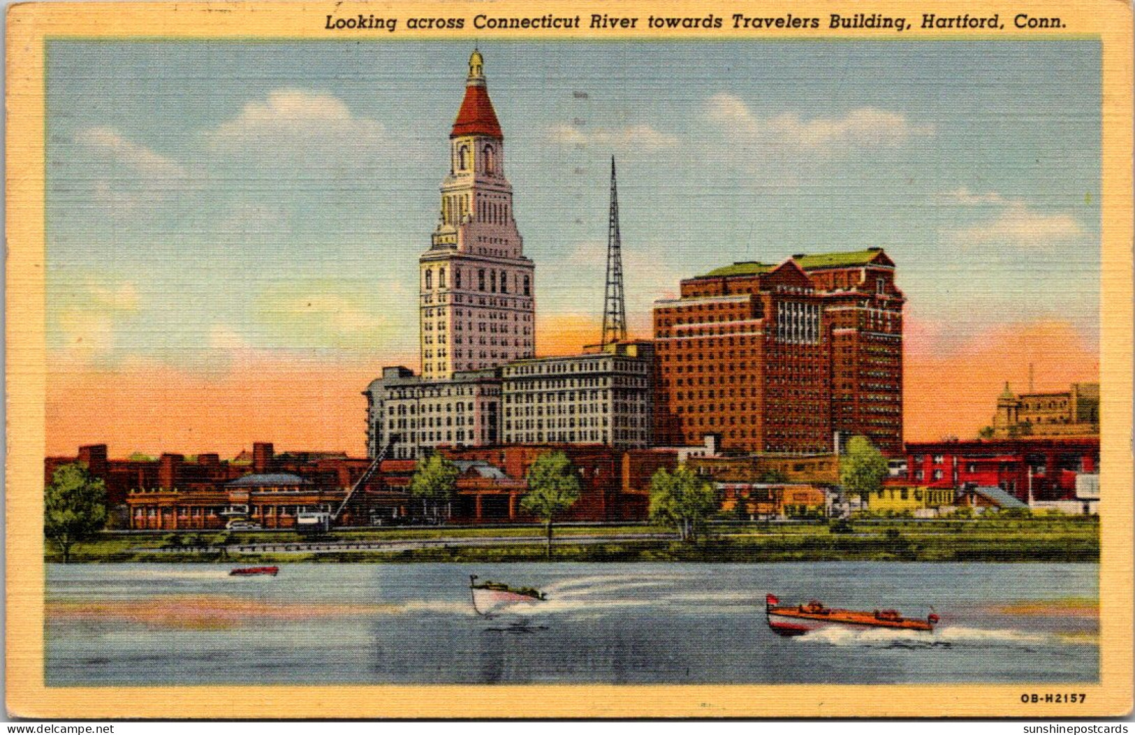 Connecticut Hartford Looking Across Connecticut River Towards Travelers Building 1955 Curteich - Hartford