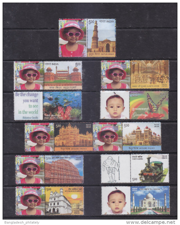 INDIA 2014 Extremely RARE Complete 11 My Stamp With TAB MNH- Missing From Year Pack- Church Train Butterfly Fish Buddha - Volledig Jaar
