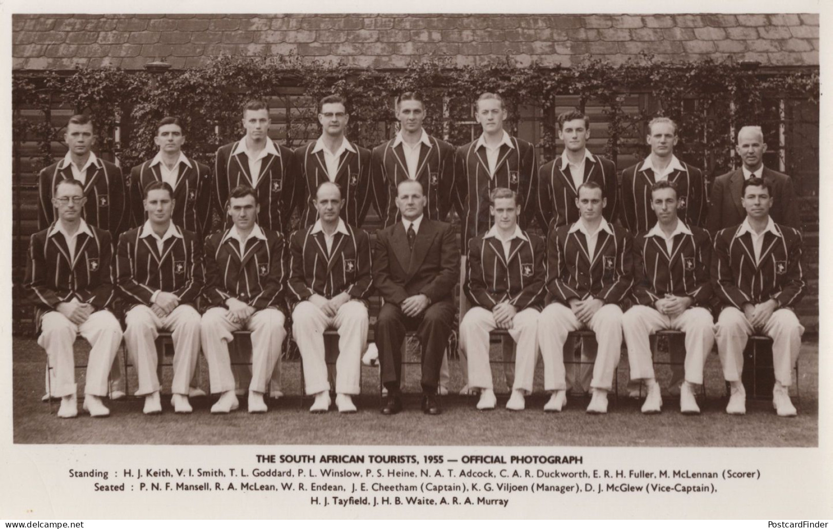 South African Tourists Cricket Club 1955 Vintage Real Photo Postcard - Críquet