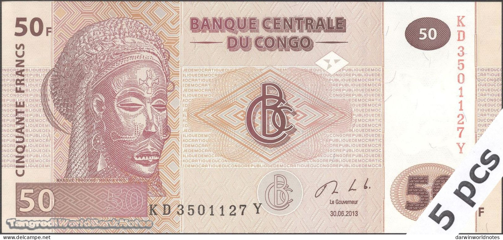 DWN - CONGO DEMOCRATIC REPUBLIC P.97Ab - 50 Francs 2013 UNC - Various Prefixes DEALERS LOT X 5 - Democratic Republic Of The Congo & Zaire