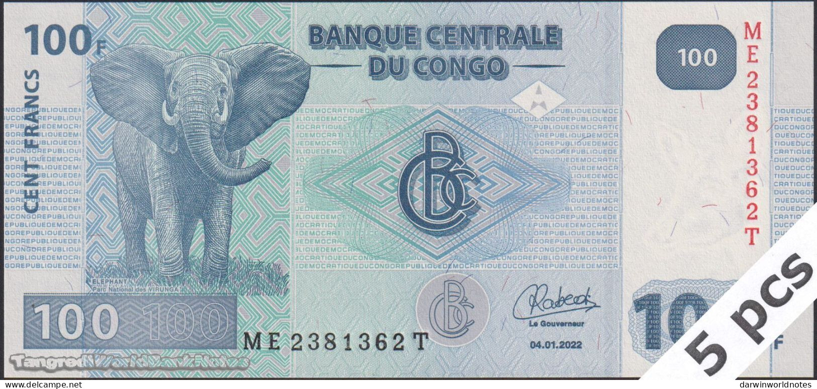 DWN - CONGO DEMOCRATIC REPUBLIC P.98c - 100 Francs 2022 UNC - Various Prefixes DEALERS LOT X 5 - República Democrática Del Congo & Zaire