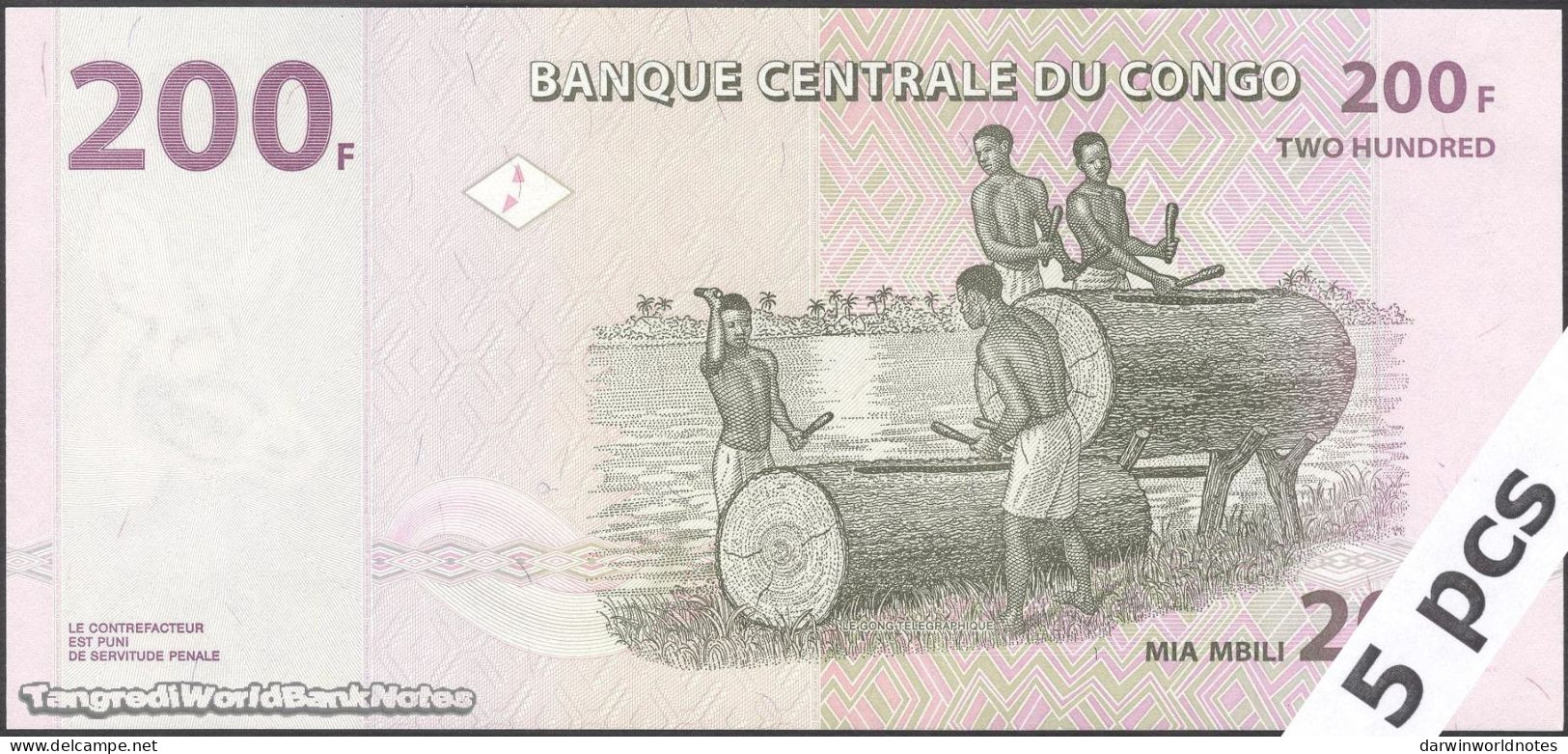 DWN - CONGO DEMOCRATIC REPUBLIC P.99a - 200 Francs 2007 UNC - Various Prefixes DEALERS LOT X 5 - République Démocratique Du Congo & Zaïre