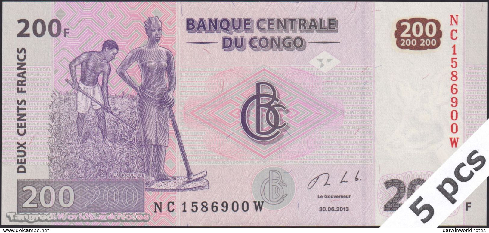 DWN - CONGO DEMOCRATIC REPUBLIC P.99b - 200 Francs 2013 UNC - Various Prefixes DEALERS LOT X 5 - Democratische Republiek Congo & Zaire