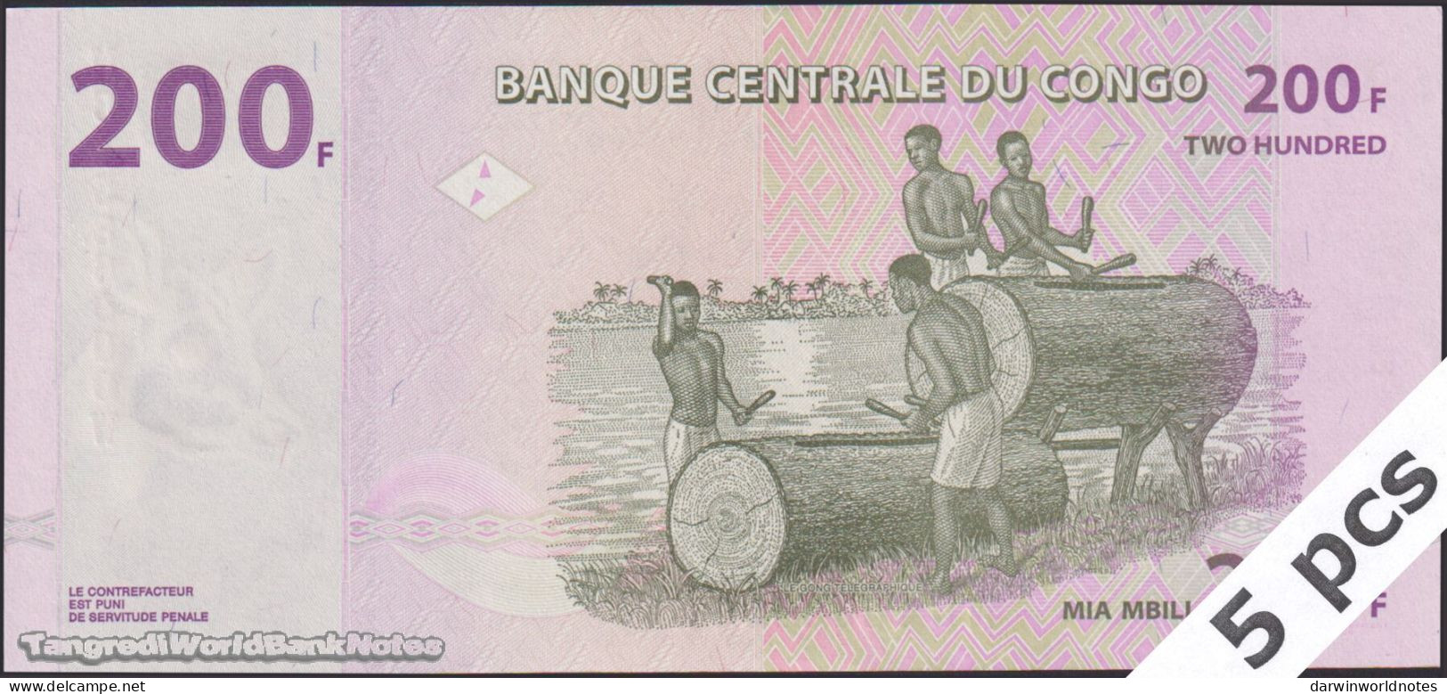 DWN - CONGO DEMOCRATIC REPUBLIC P.99b - 200 Francs 2013 UNC - Various Prefixes DEALERS LOT X 5 - République Démocratique Du Congo & Zaïre