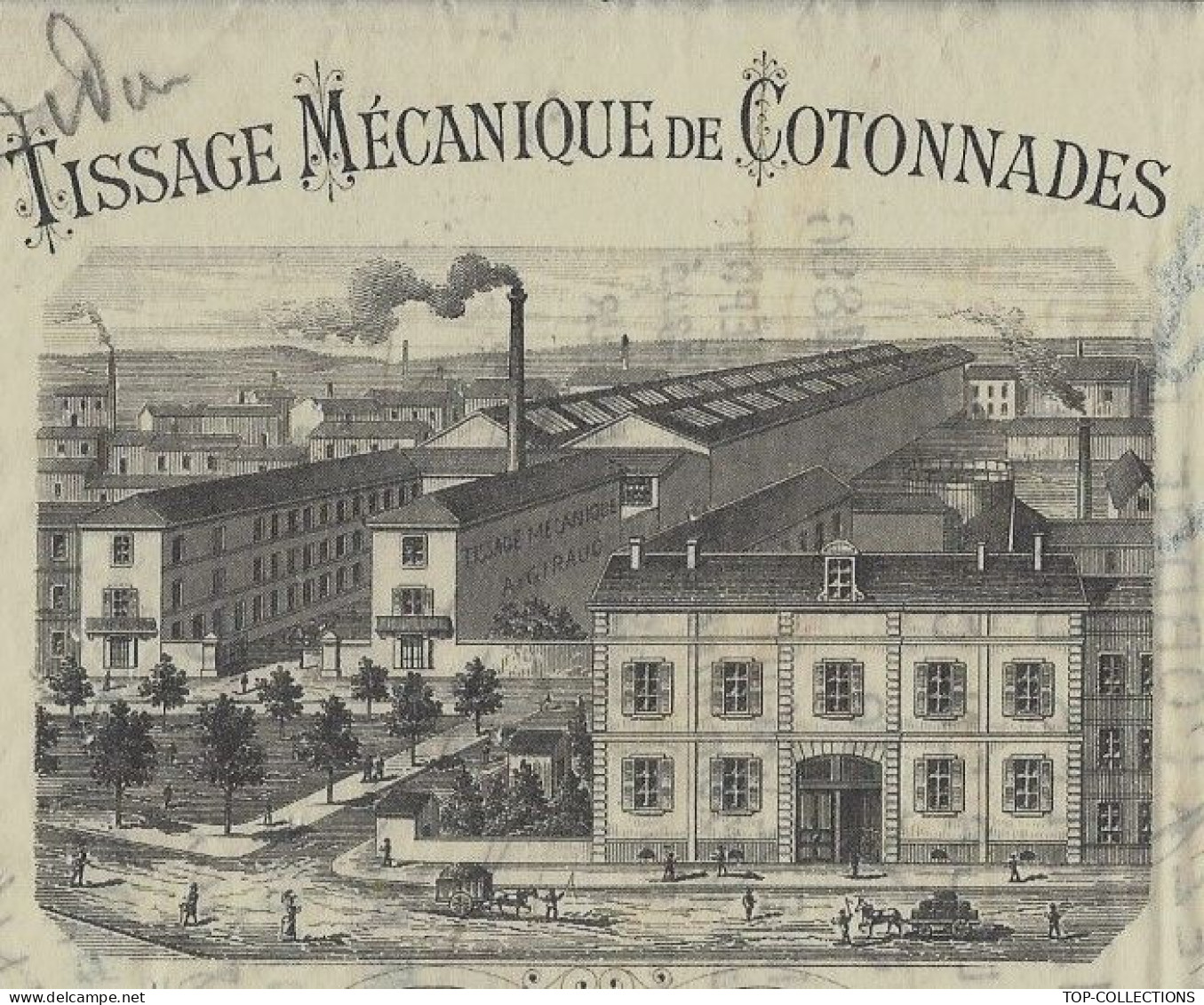 1896 SUPERBE LITHOGRAPHIE MANDAT A ORDRE TISSAGES MECANIQUES De COTONNADES Giraud Fr. Roanne > Martigny Les Bains Vosges - 1800 – 1899