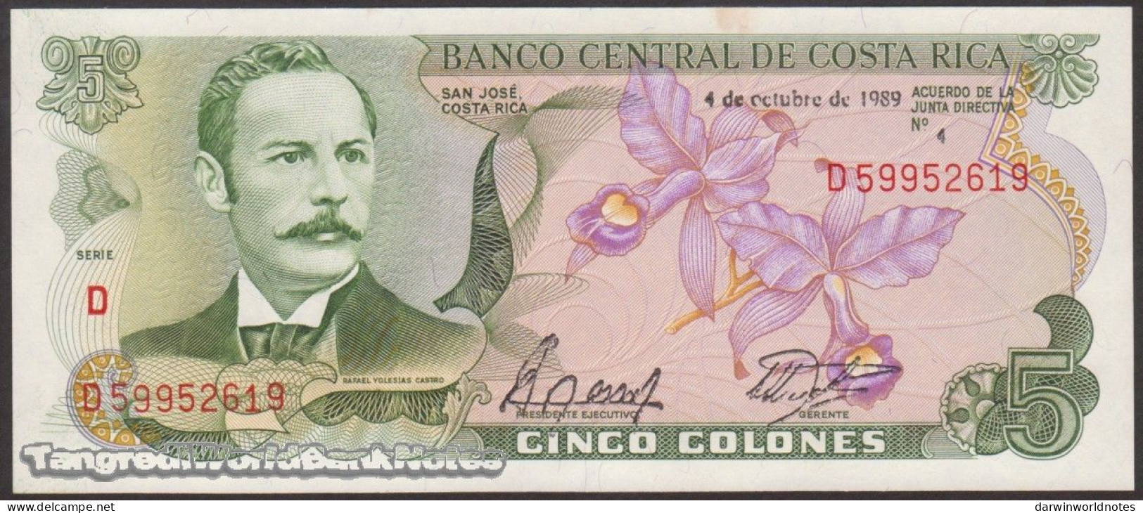 DWN - COSTA RICA P.236d19 - 5 Colones 1989 UNC TONED - Various Prefixes DEALERS LOT X 5 - Costa Rica