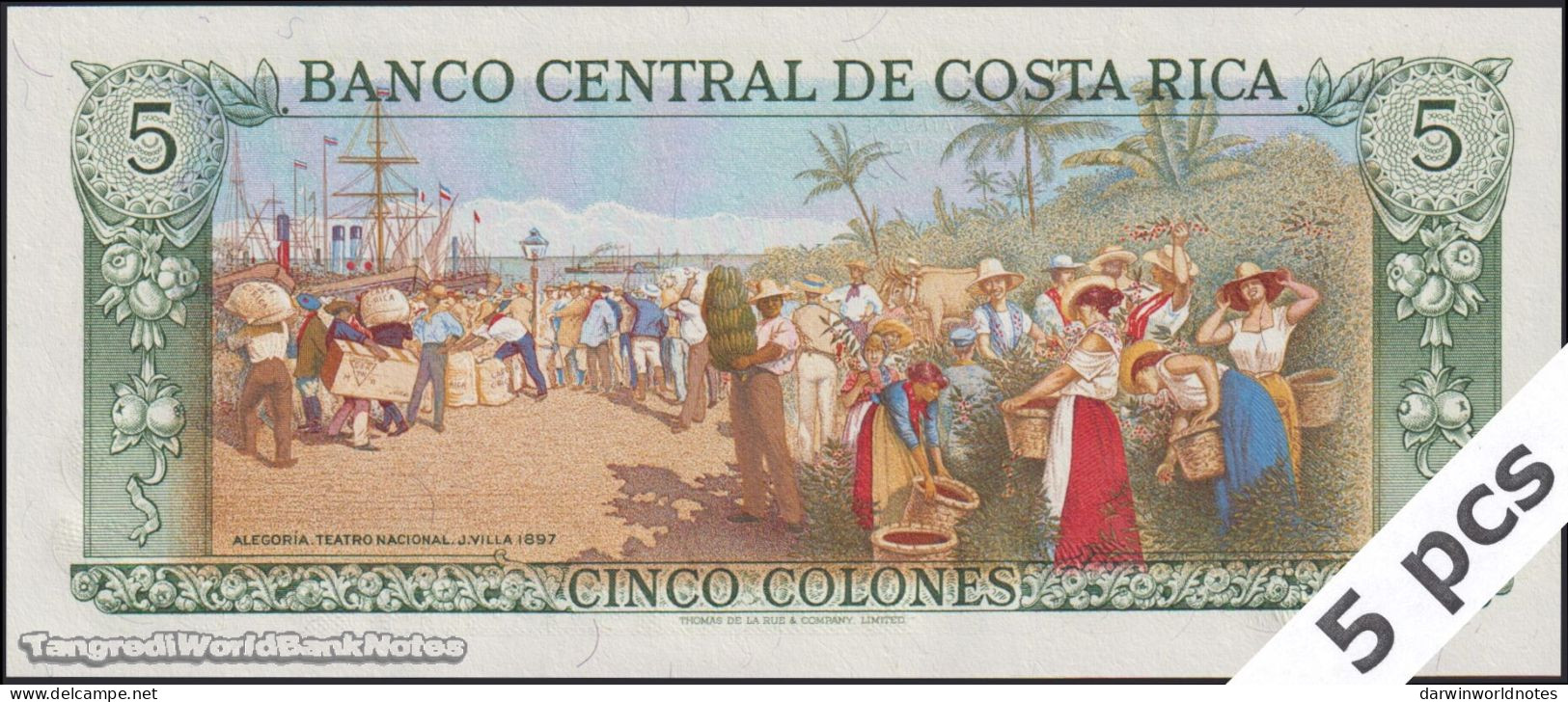 DWN - COSTA RICA P.236e1 - 5 Colones 1990 UNC TONED - Various Prefixes DEALERS LOT X 5 - Costa Rica