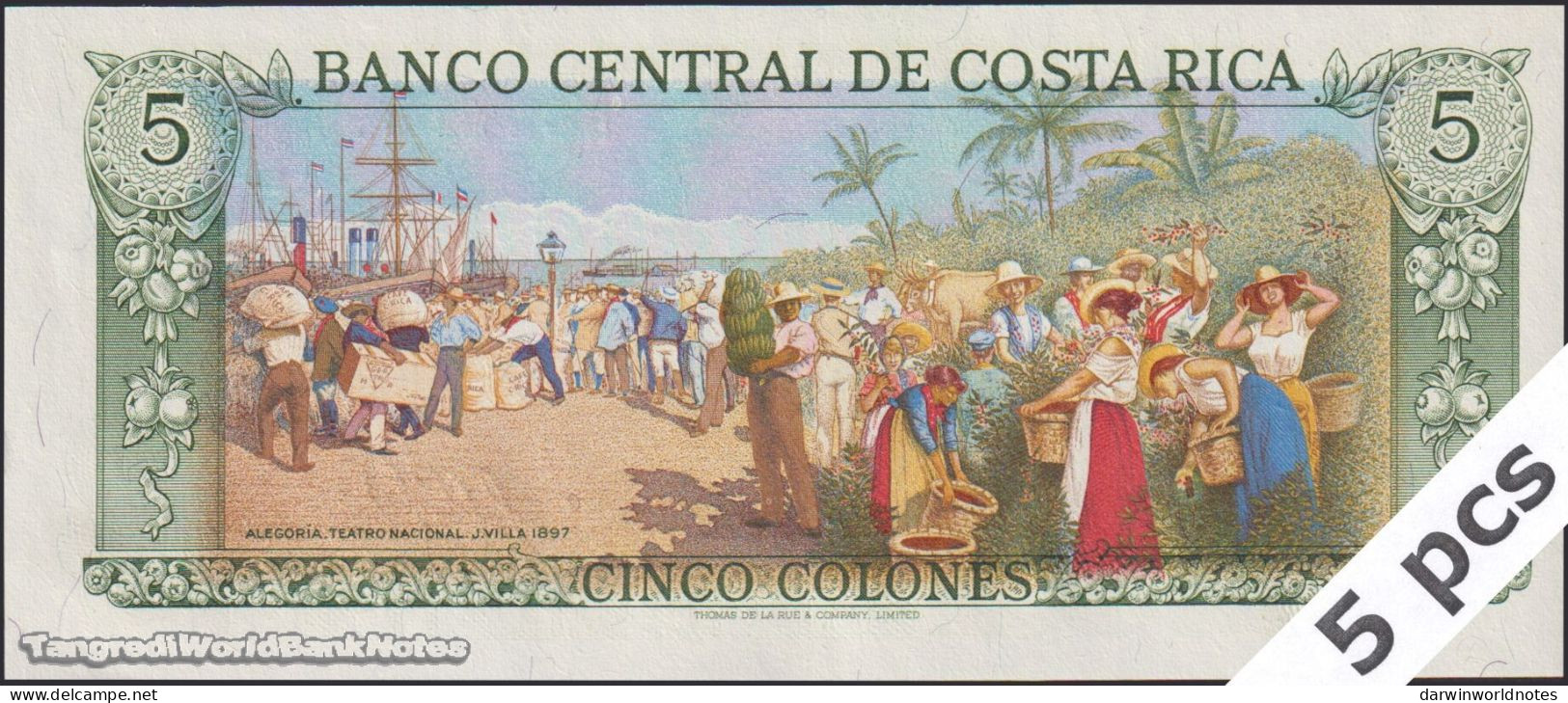 DWN - COSTA RICA P.236e3 - 5 Colones 1992 UNC TONED - Various Prefixes DEALERS LOT X 5 - Costa Rica