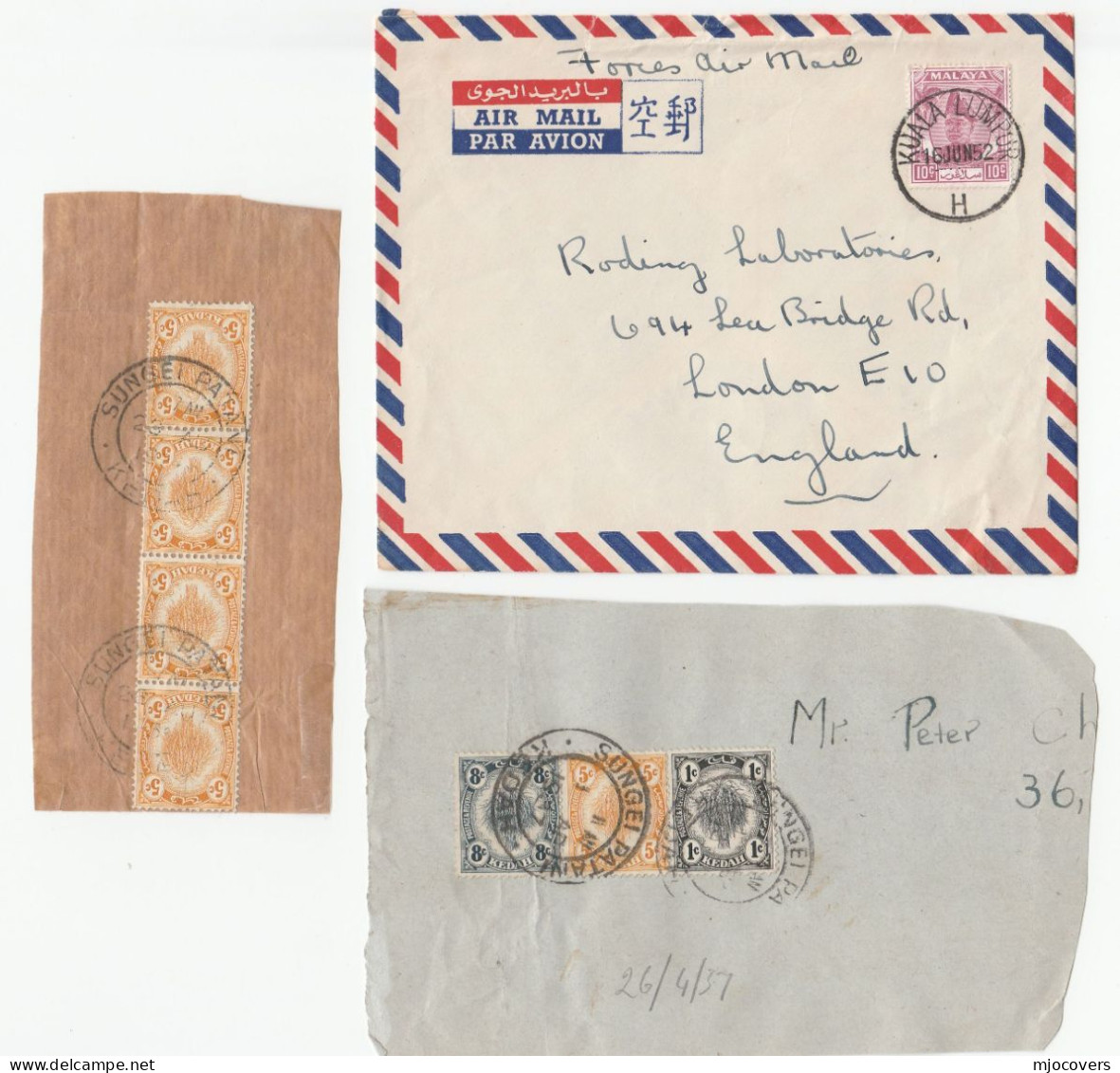 SELANGOR  KEDAH  - 1952 FORCES Mail COVER + 1930s Stamps On PIECES ,  Malaysia Military - Kedah