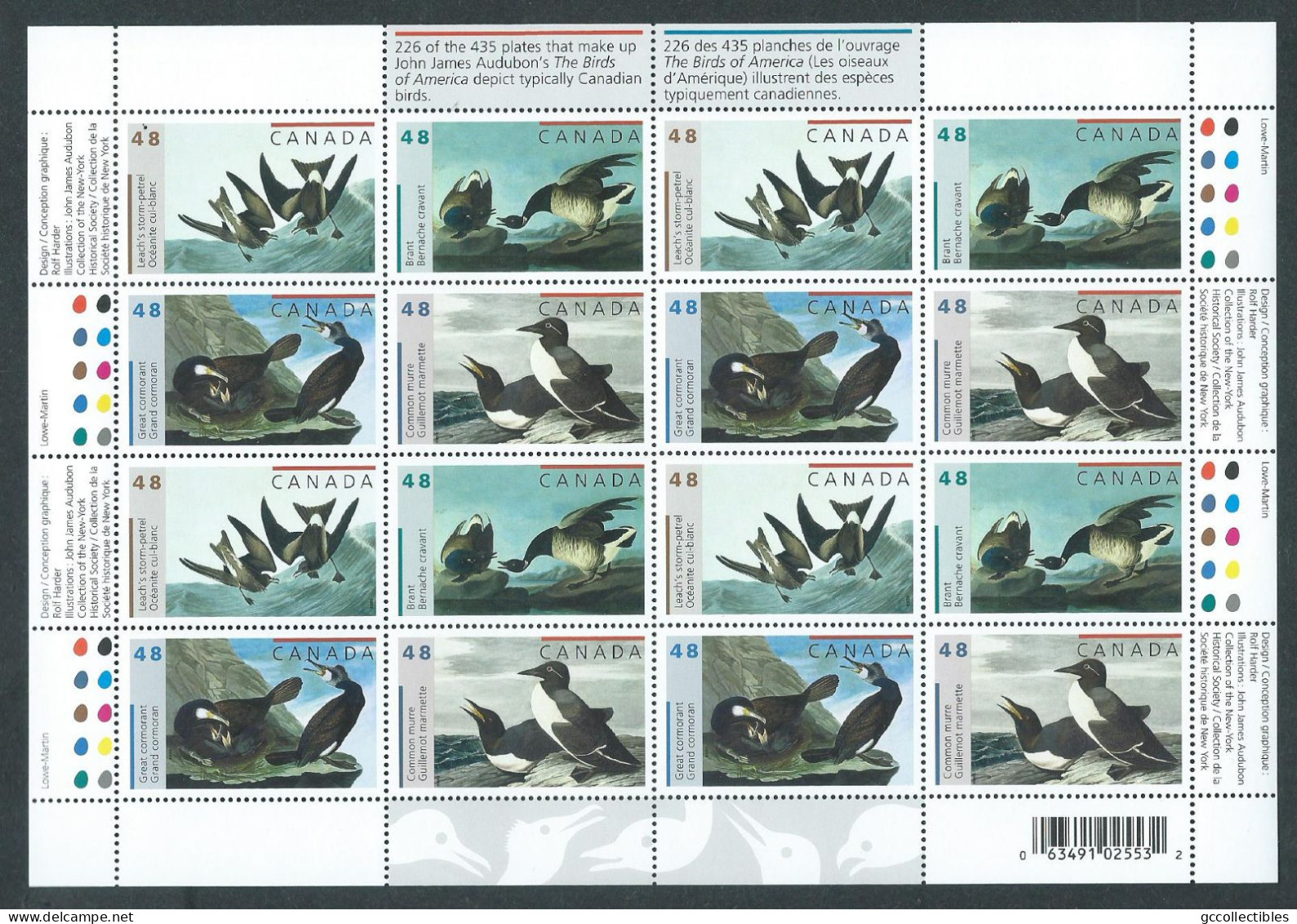 Canada # 1983a Full Pane Of 16 MNH - John James Audubon's Birds - 1 - Full Sheets & Multiples
