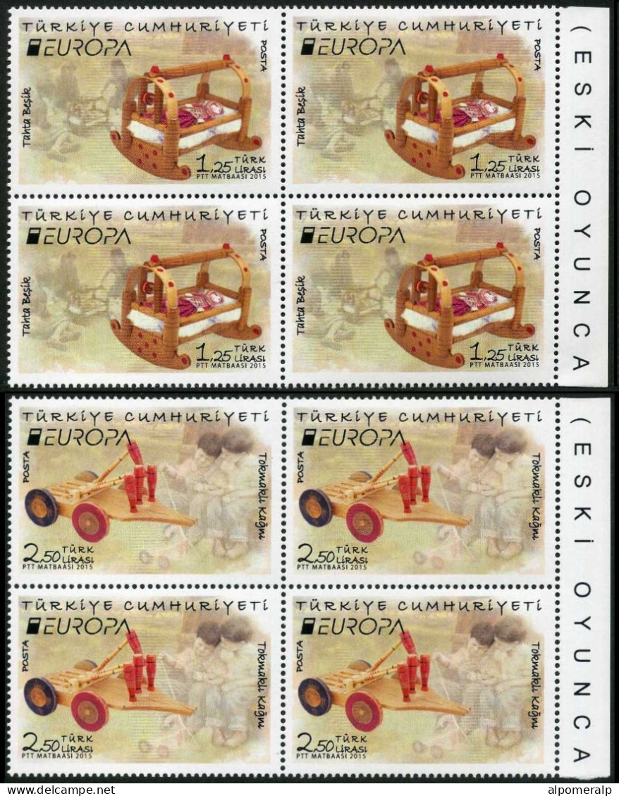 Türkiye 2015 Mi 4176-4177 MNH Europa, Old Toys, Children, Doll, Cradle, Old Wooden Crib, Family, CEPT [Block Of 4] - 2015