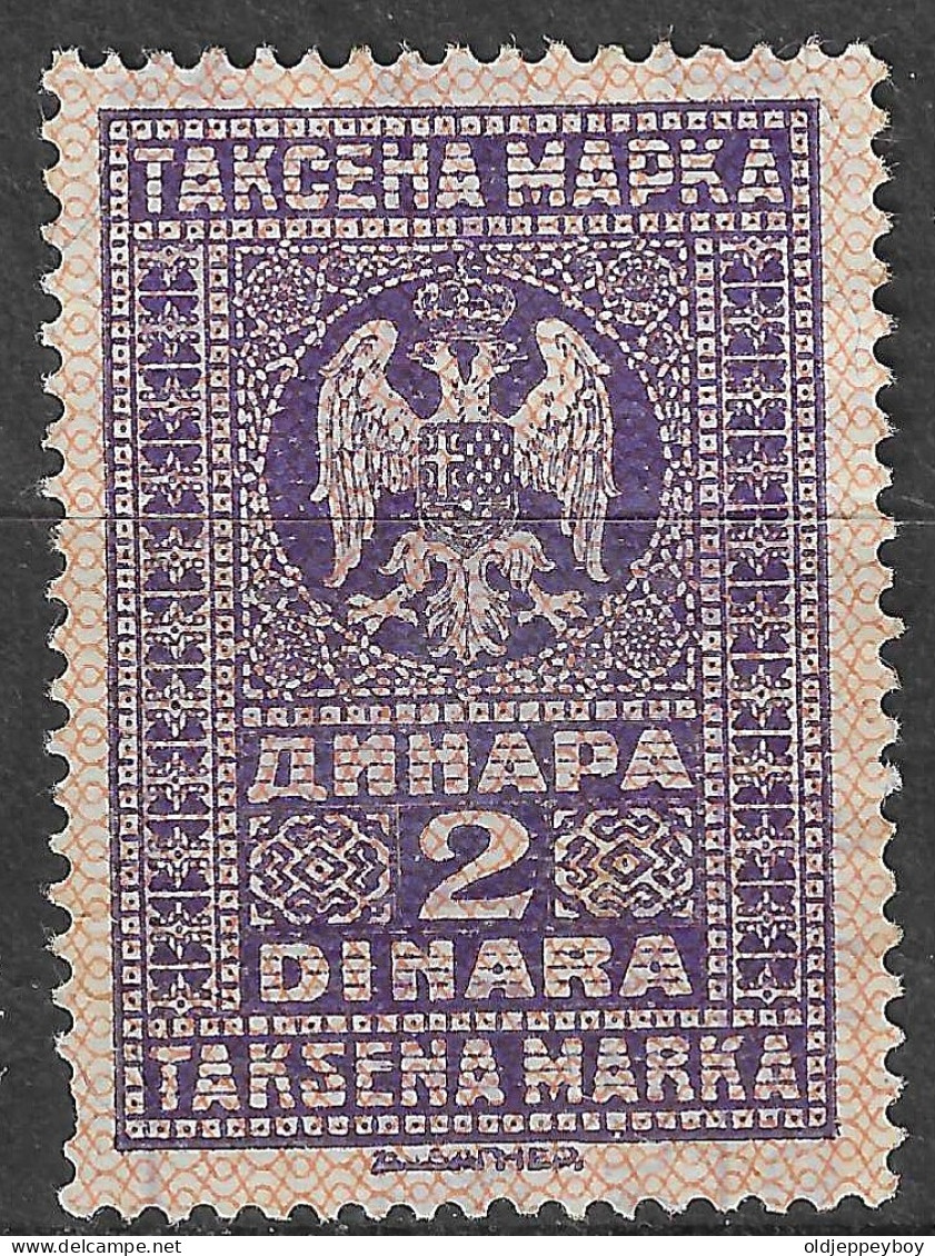 SERBIE SERBIJA SERBIA Jugoslavija, TAKSENA MARKA Steuermarke Fiscal, Revenue Stamp, 2 Dinara, Violet , Neuf * MH - Erinnofilia