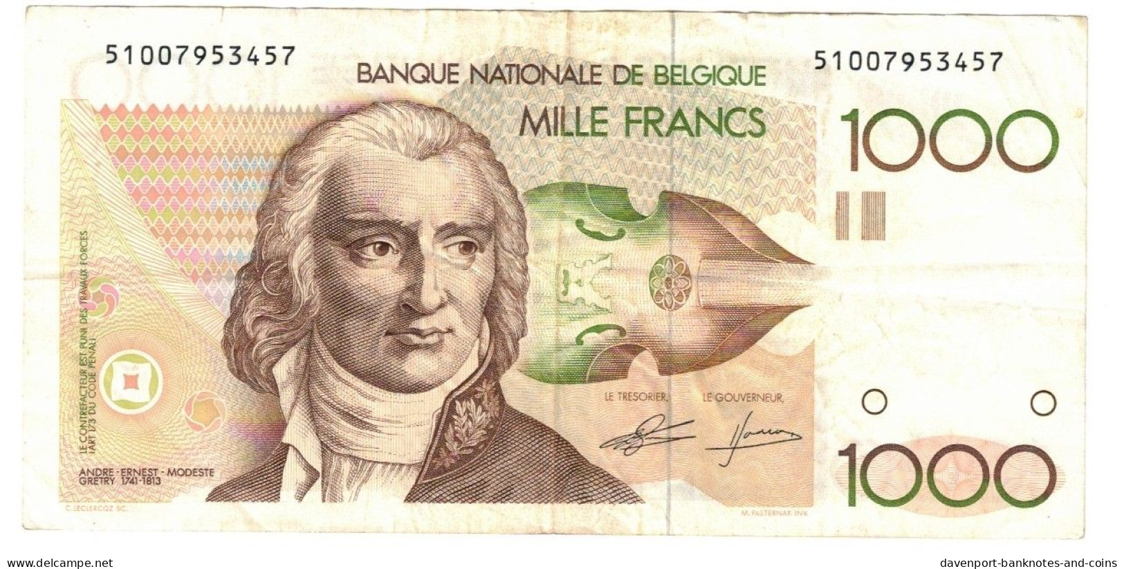 Belgium 1000 Francs (Frank) 1981 VF "Genie-Godeaux" - 1000 Francs