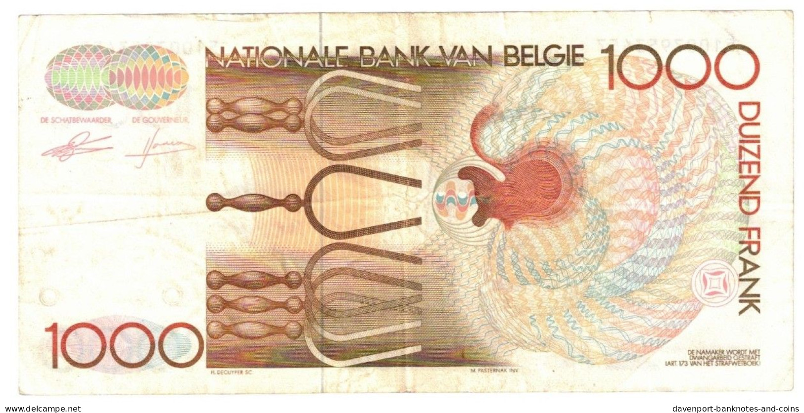 Belgium 1000 Francs (Frank) 1981 VF "Genie-Godeaux" - 1000 Frank