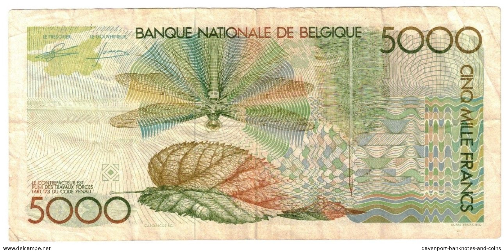 Belgium 5000 Francs (Frank) 1982 F/VF "Genie-Godeaux" [2] - 5000 Francs