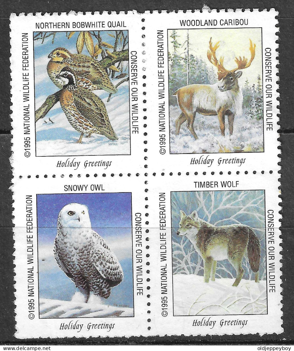 NORTHERN BOBWHITE QUAIL WOODLAND CARIBOU SNOWY OWL TIMBER WOLF WILDLIFE VIGNETTE Reklamemarke CINDERELLA Erinnophilie - Erinnofilia